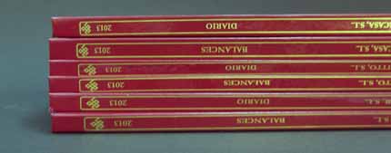 Llibres de tapes soltes, en guaflex grana, amb títols realitzats (en color oro) en vinil de cort.